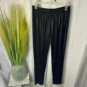 Clara S Women’s Large Liquid Leather Leggings Pants Black Pull On Light Weight